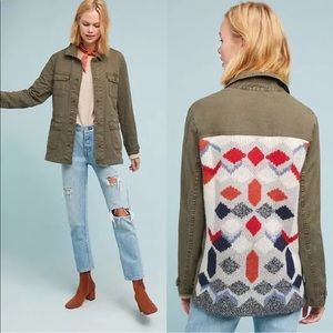 Anthropologie Sweater Knit Back Anorak Green Utility Jacket
